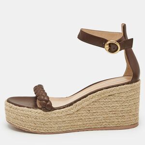 Gianvito Rossi Brown Leather Merida Wedge Sandals Size 40